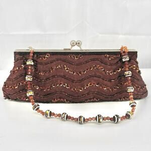Chateau Vintage Beaded Sequin Brown Clutch Bag